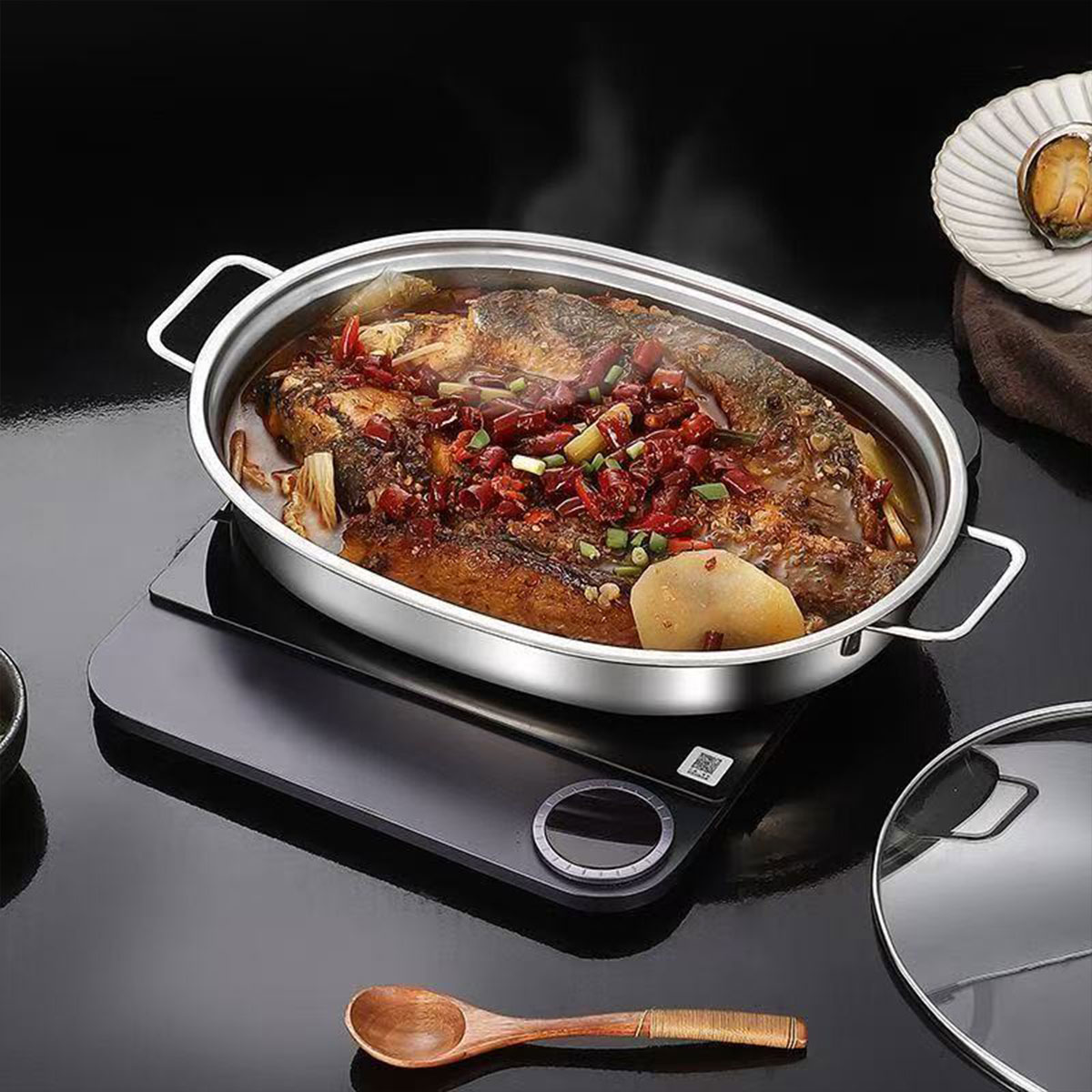 Induction Cooker Commercial - Roestvrijstalen schaal met oren voor het